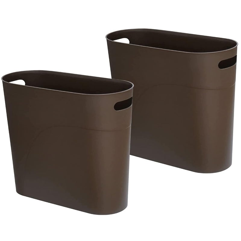 ROYFACC Small Trash Can Plastic Bathroom Wastebasket 3.2 Gallon Slim Garbage Container Bin with Handle for Home Kitchen Bathroom Bedroom Office, 2 Pack (Brown) - Image 1